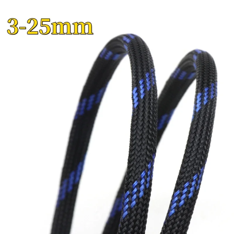 Black Blue PET Braided Wire Sleeve 3 4 6 8 10 12 16 18 20 25mm Tight High Density Insulated Cable Protection Expandable