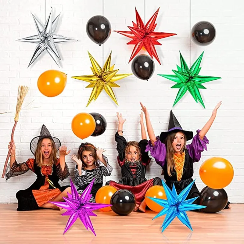 12Pcs 3D Standing Explosion Star Balloons Christmas Decorations Star Water Drop Cone Foil Balloon Birthday Wedding Decor