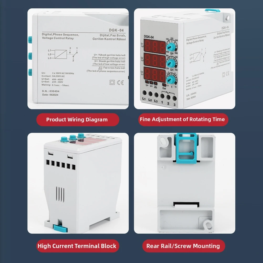 

1 шт. DGK-04 реле контроля напряжения 3-фазное реле 380 В реле защиты от неисправностей реле настройки напряжения