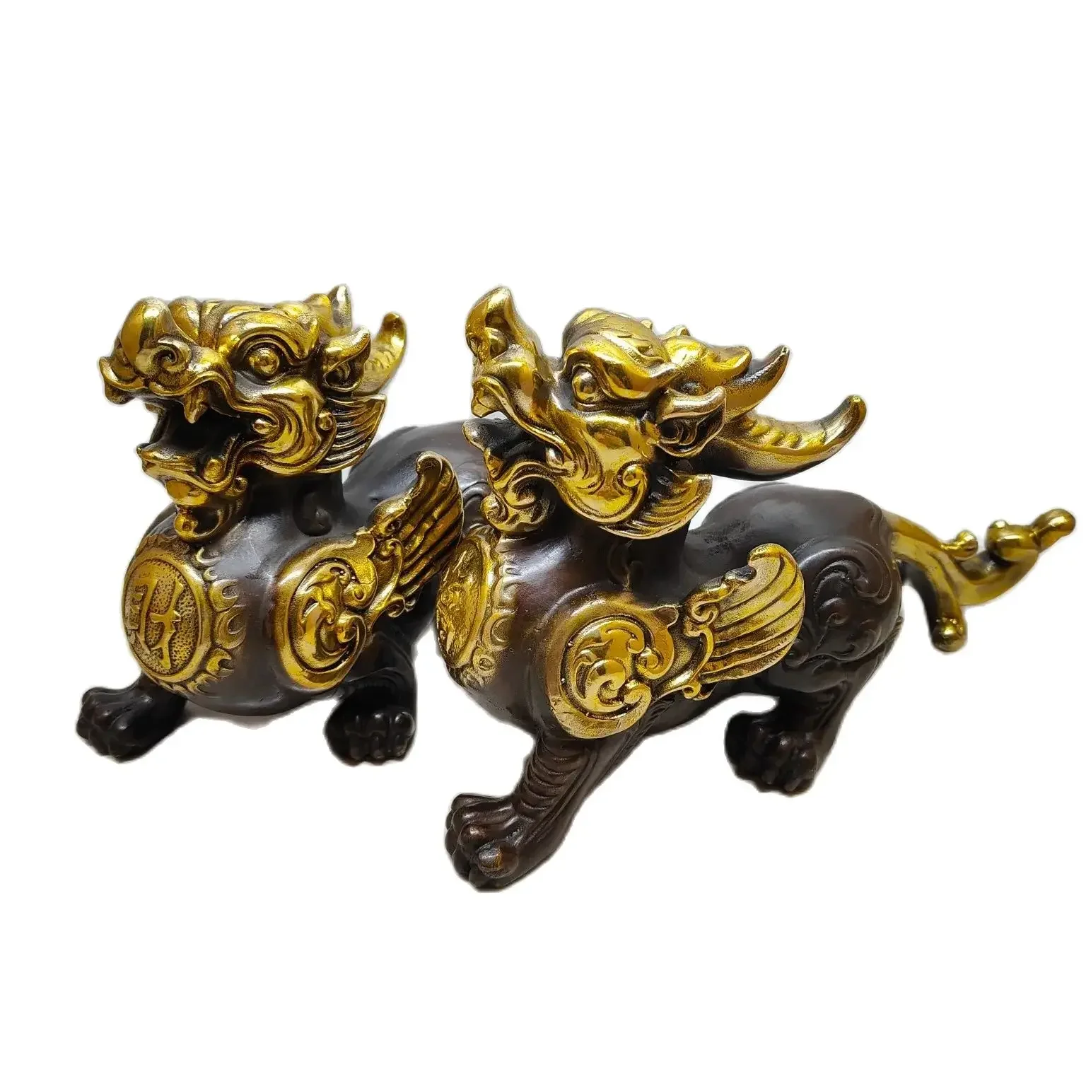 Wholesale copper feng shui wealth attracting qilin decoration, brass, purple copper, gilded wealth qilin, a pair of ornaments