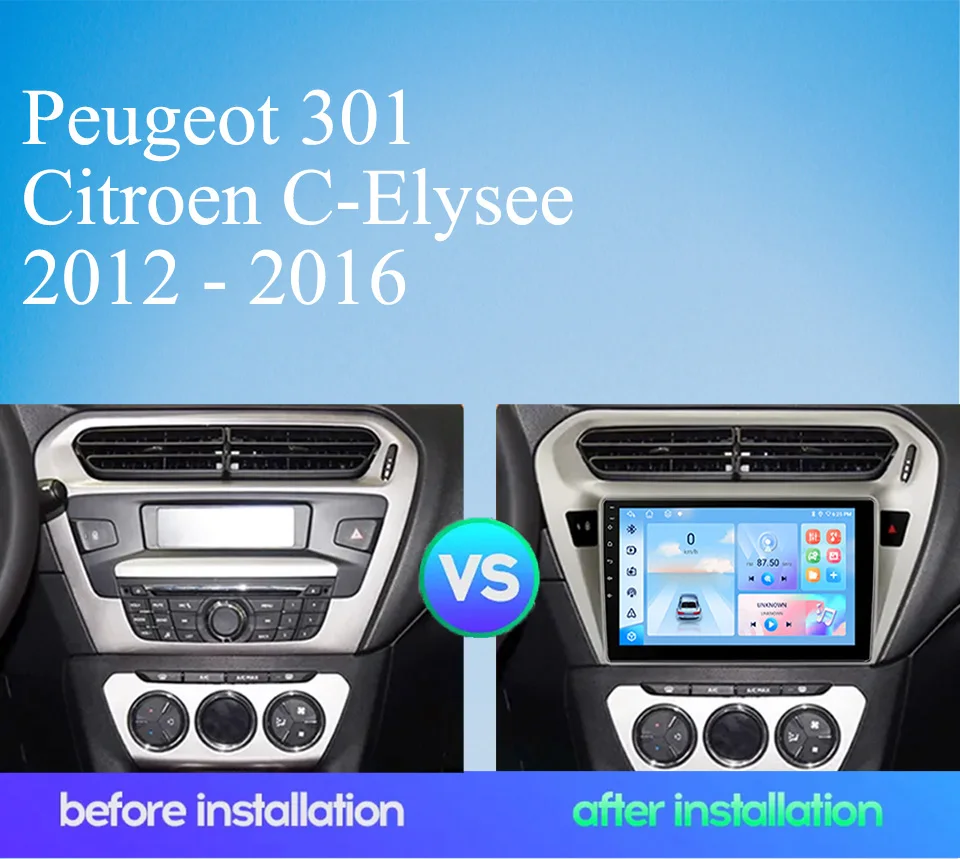 CarPlay 8G+128G 8Core Android 14 For Peugeot 301 Citroen C-Elysee 2012 - 2016 Car Radio Audio Video A/V Player GPS Navi RDS SWC