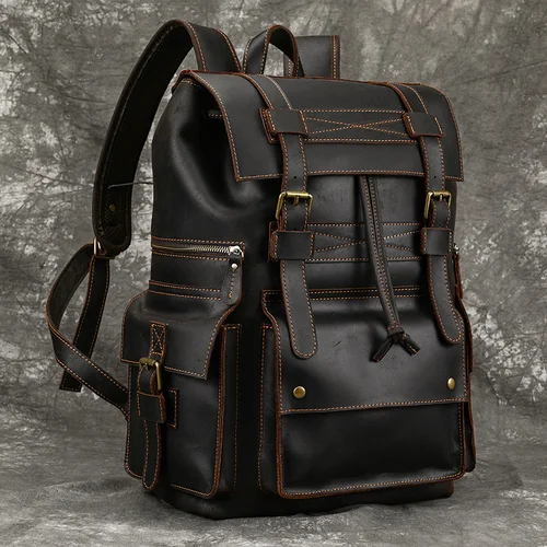 Imagen 2 del producto Mochila de viaje de cuero genuino para hombre, bolso escolar de lujo, de grado superior, para ordenador portátil de 17 pulgadas
