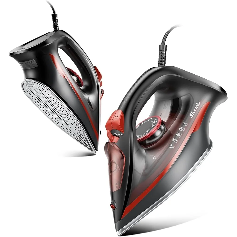 Plancha de vapor de calentamiento rápido con suela de cerámica, autolimpieza, apagado automático, tanque de agua grande de 1500W, termostato de precisión, vapor de 11,84oz