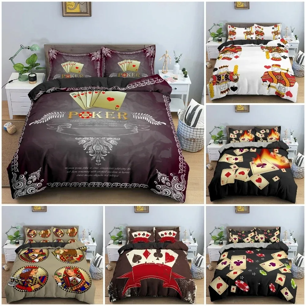 

3D Playing Cards Pattern Bedding Set Luxury Cozy Duvet Cover Set King Queen Full Size Quilt Cover Pillowcase Bedclothes