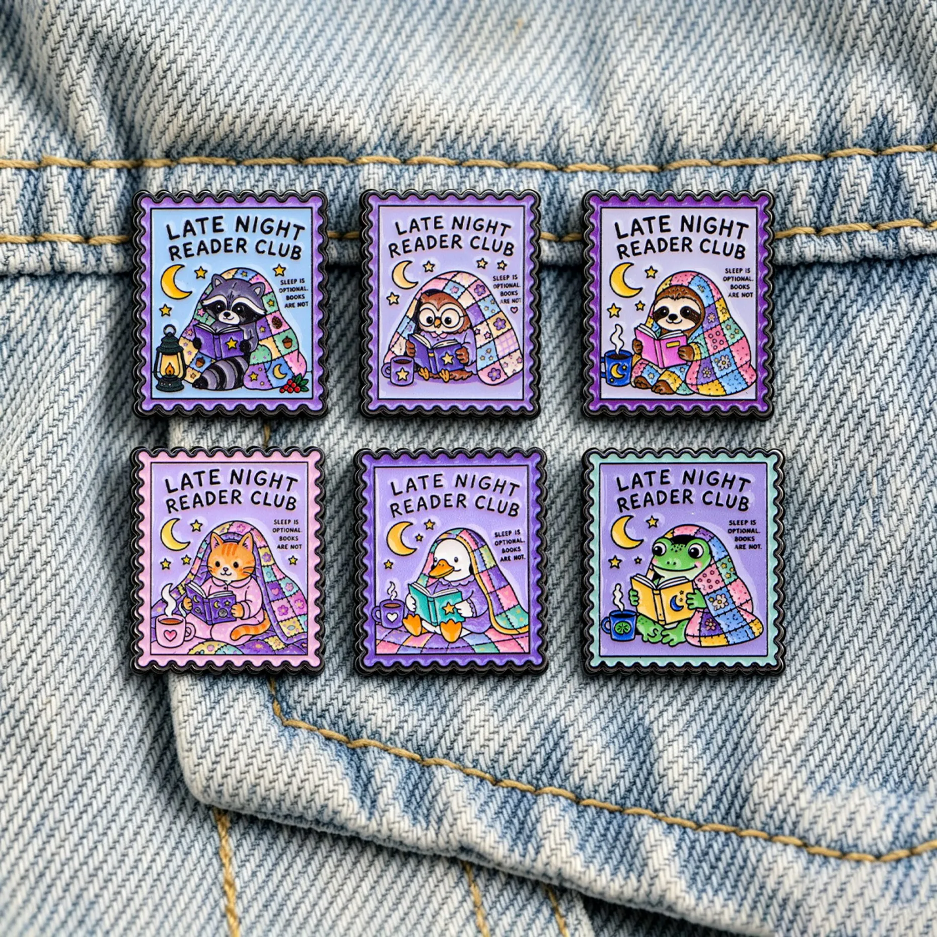 Late Night Reader Club Enamel Pins Cartoon Animal Duck Owl Frog Book Reading Lapel Brooch Badge Jacket Backpack Decor Gift