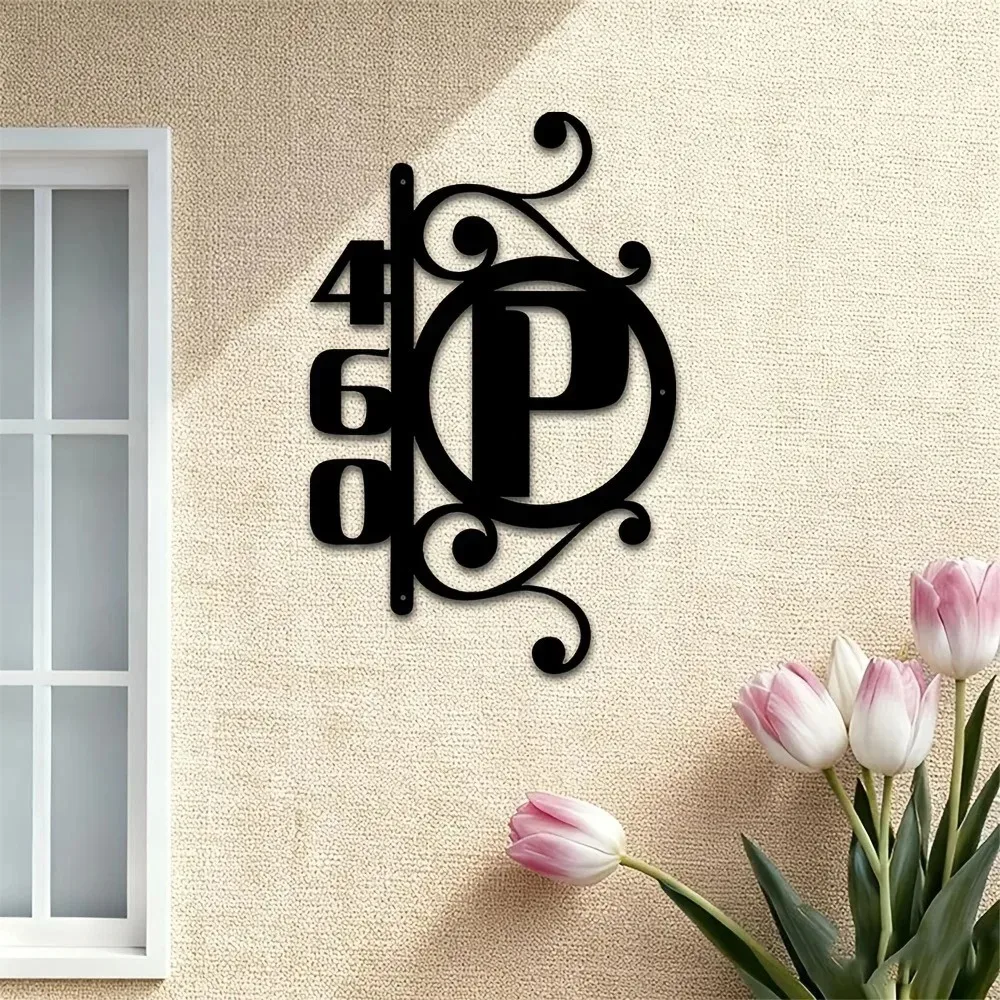 CIFbuy [2D Flat] 1pc Retro Iron Sign Personalized Monogram Letter House Number Door Plaque (Only For Decoration)
