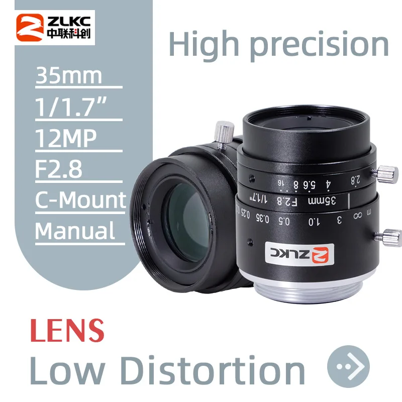 

ZLKC 35mm camera lens 1/1.7 inch C-mount machine vision lens F2.8 manual Iris 12MP High resolution fa Industrial lens