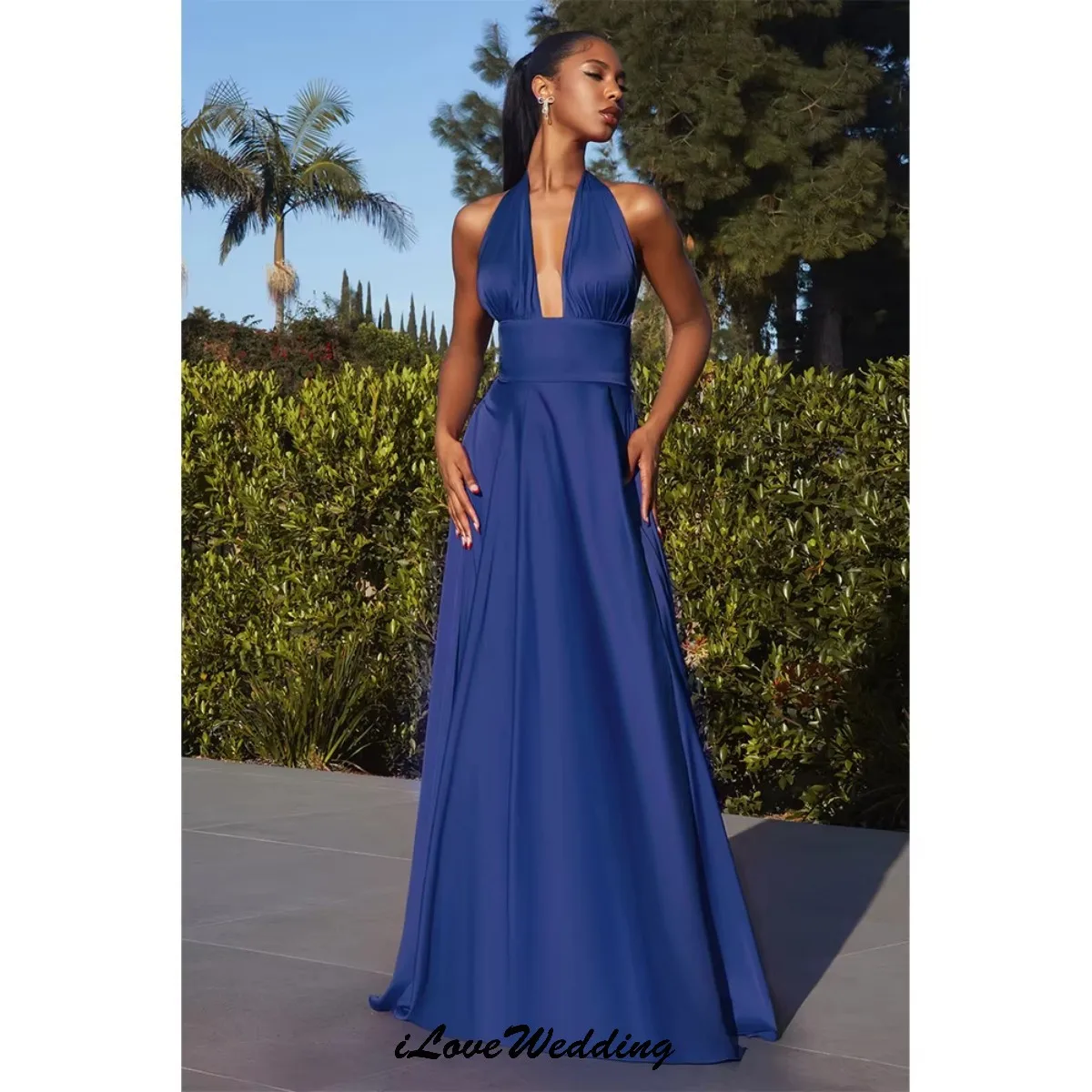 

Klein Deep V-Neck Sexy Prom Dresses 2025 Halter Satin Elegant Women Party Dress A-Line Formal Gowns For Women Gala Customized