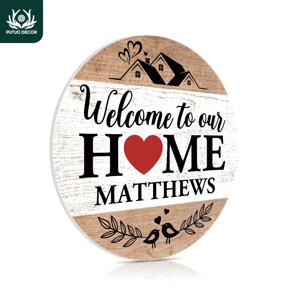 Putuo Decor 1pc Art Custom Round Metal Sign, Welcome to Our Home Matthews, Plate Wall Decoration for Home Farmhouse Front Door