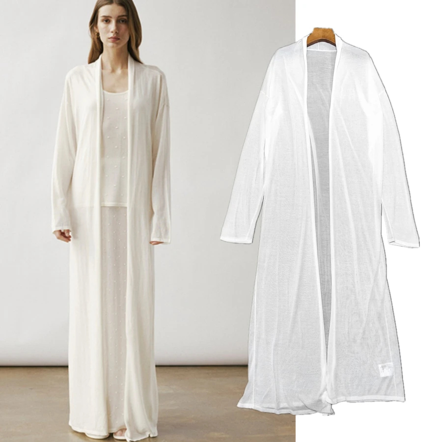 

Maxdutti Minimalist Lyocell Silk Lazy Style Long Knitted Cardigan Women 26 Spring/summer Lightweight Sunscreen Shirt Trench Coat