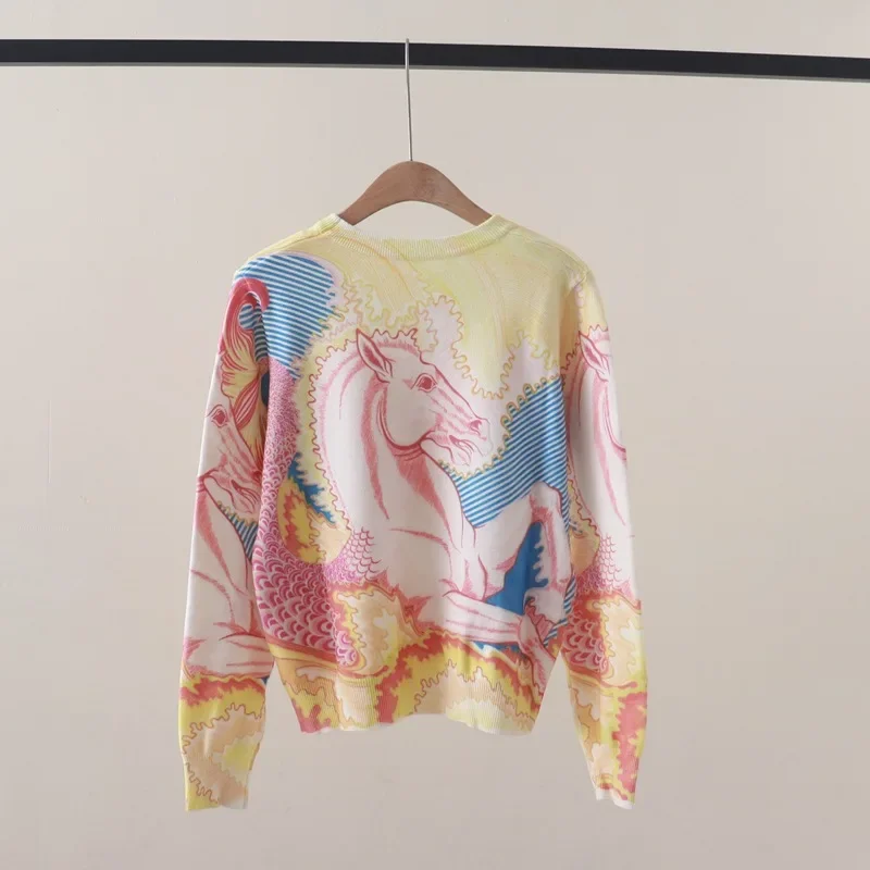 Women\'s Sweater Horse 3D Digital Print Pullover Sweater Women Clothing Knit Tops Long Sleeve Jumper Colorful Animal Y2k Clothes