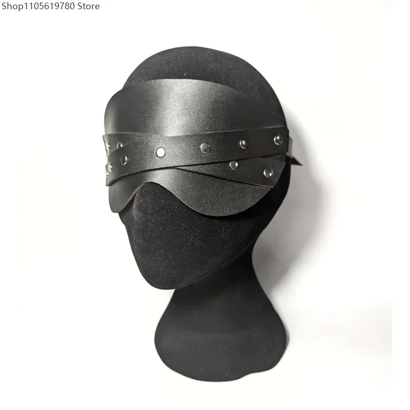 Punk Retro PU Leather Rivet Eye Mask Adjustable Strap Halloween Party Decor Eyewear Adult Role‑play Costume Prop Accessory