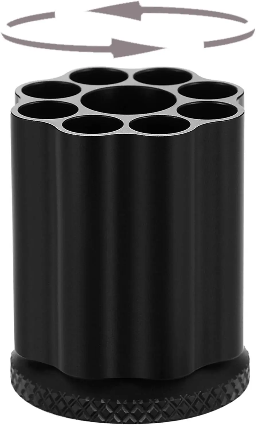 

Rotating Revolver Pen Holder, 9-Hole Gun Cylinder Pencil Holder for Desk, Heavy Metal Base with Smooth Spin, Black