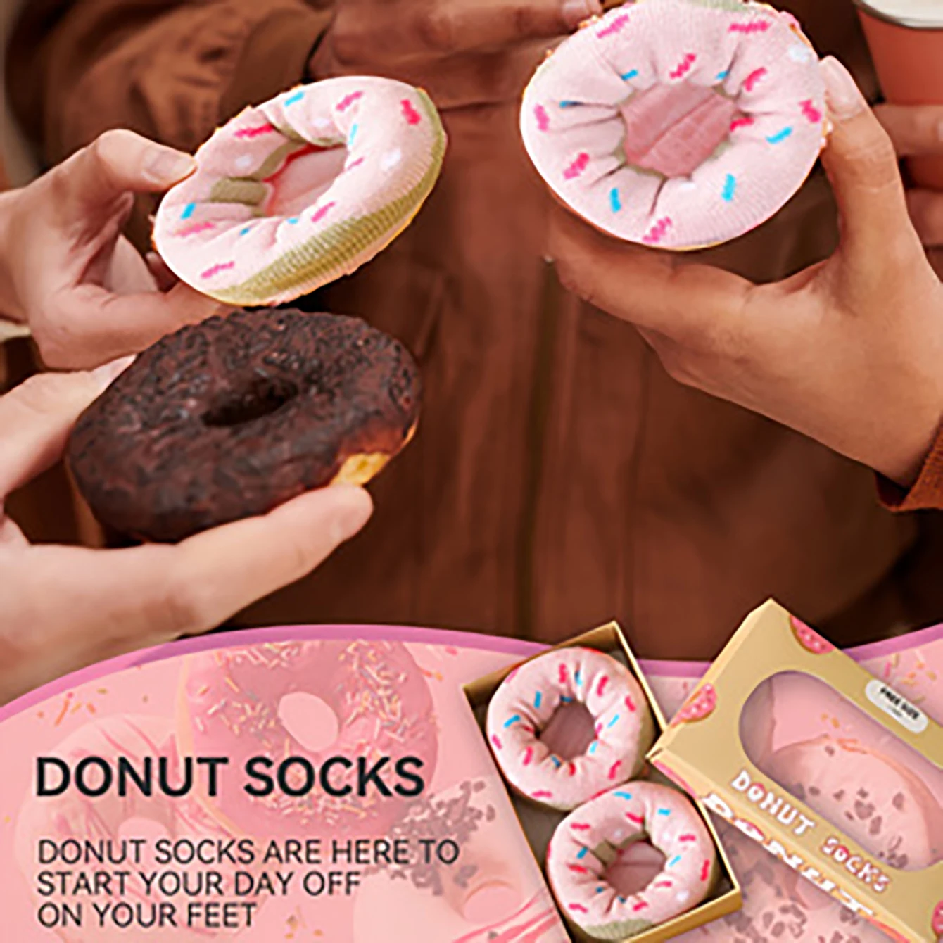 1 pair of fashionable, unique and interesting colorful donuts with personalized patterns for men and women\'s gift socks suitable