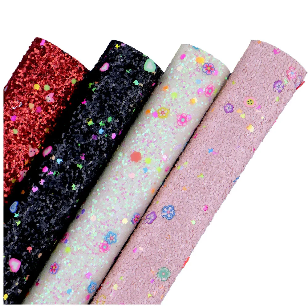 30x134cm Roll Cartoon Fruits Chunky Glitter Fabric Leather Faux Leather For Bow Earring  Home decorations Handbag DIY AY299