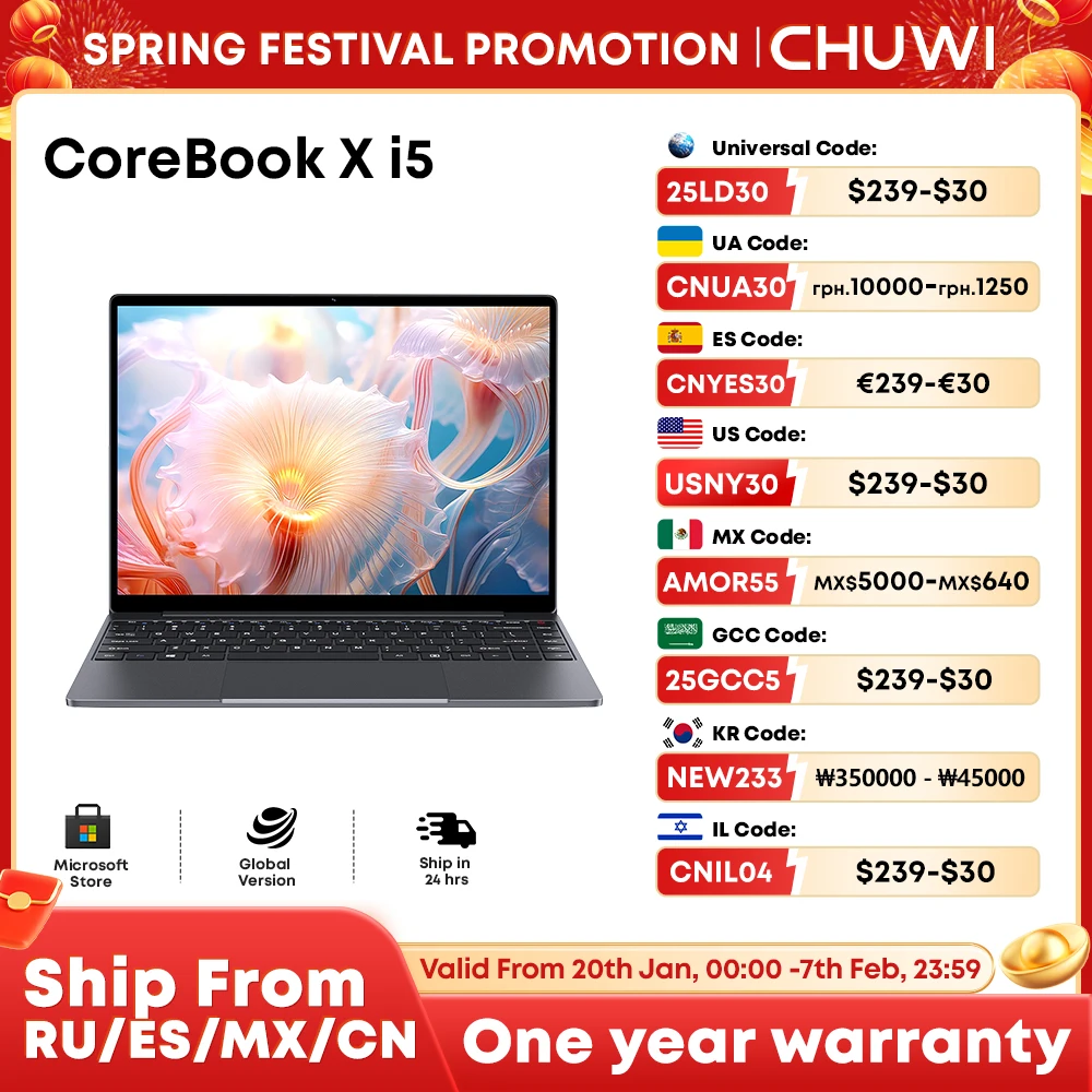 CHUWI CoreBook X portátil Intel i5-12450H 16GB DDR4 512GB SSD 14 pulgadas FHD 2160*1440 Windows 11 cuaderno para juegos 1TB SSD ampliar