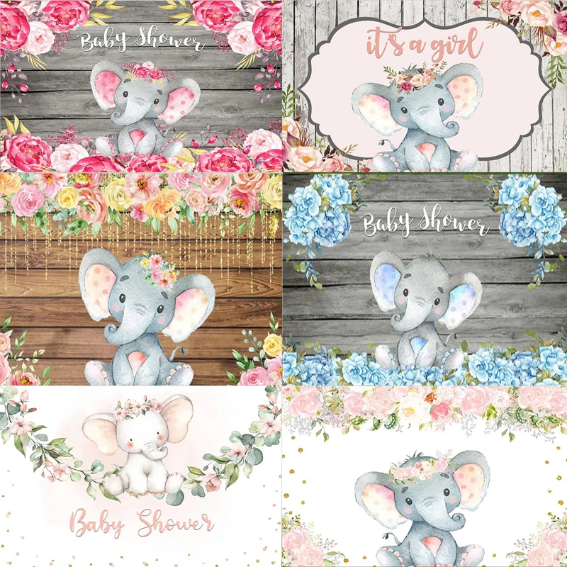 Elephant flower backdrop Theme gender reveal birthday party background decoration supplies newborn baby shower theme party