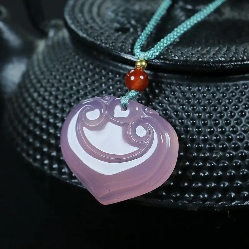 Pink Agate Heart Ruyi Pendant for Women's Fashionable Temperament Pendant