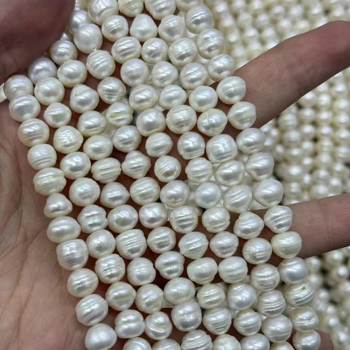 

Natural Freshwater Threaded Flat Round 7.5-8.5mm3A Pearl Sparkling Isolated Bead Jewelry Make DIY Necklace Bracelet Accessories