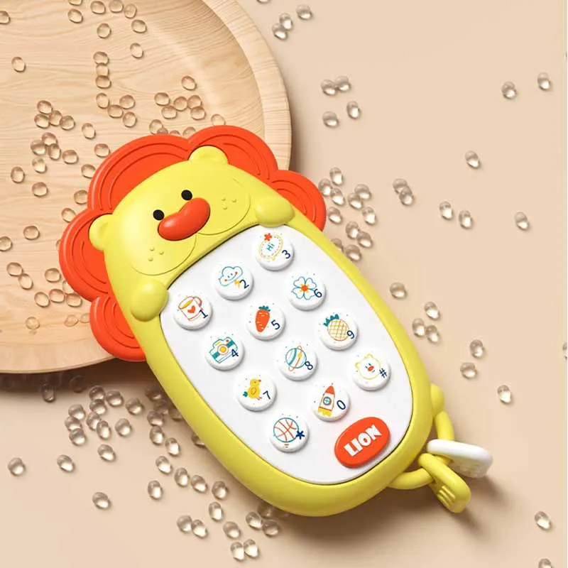 Cartoon Cute Lion Children Simulation Cell Phone Toys Can Gnaw Baby Puzzle Early Education 0-1 Years Music Phone Toys