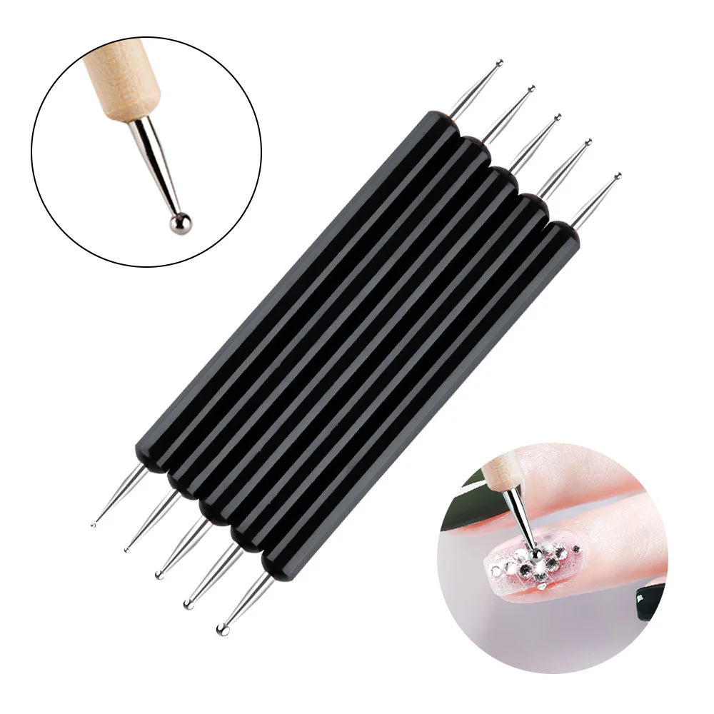 5 pz/set Double-End Nail Art Punteggiatura Penna 1/1.3/2.1/2.8/3mm Nero Penne Per Pittura FAI DA TE Modellazione Pittura/Disegno Punteggiatura Penna Strumento