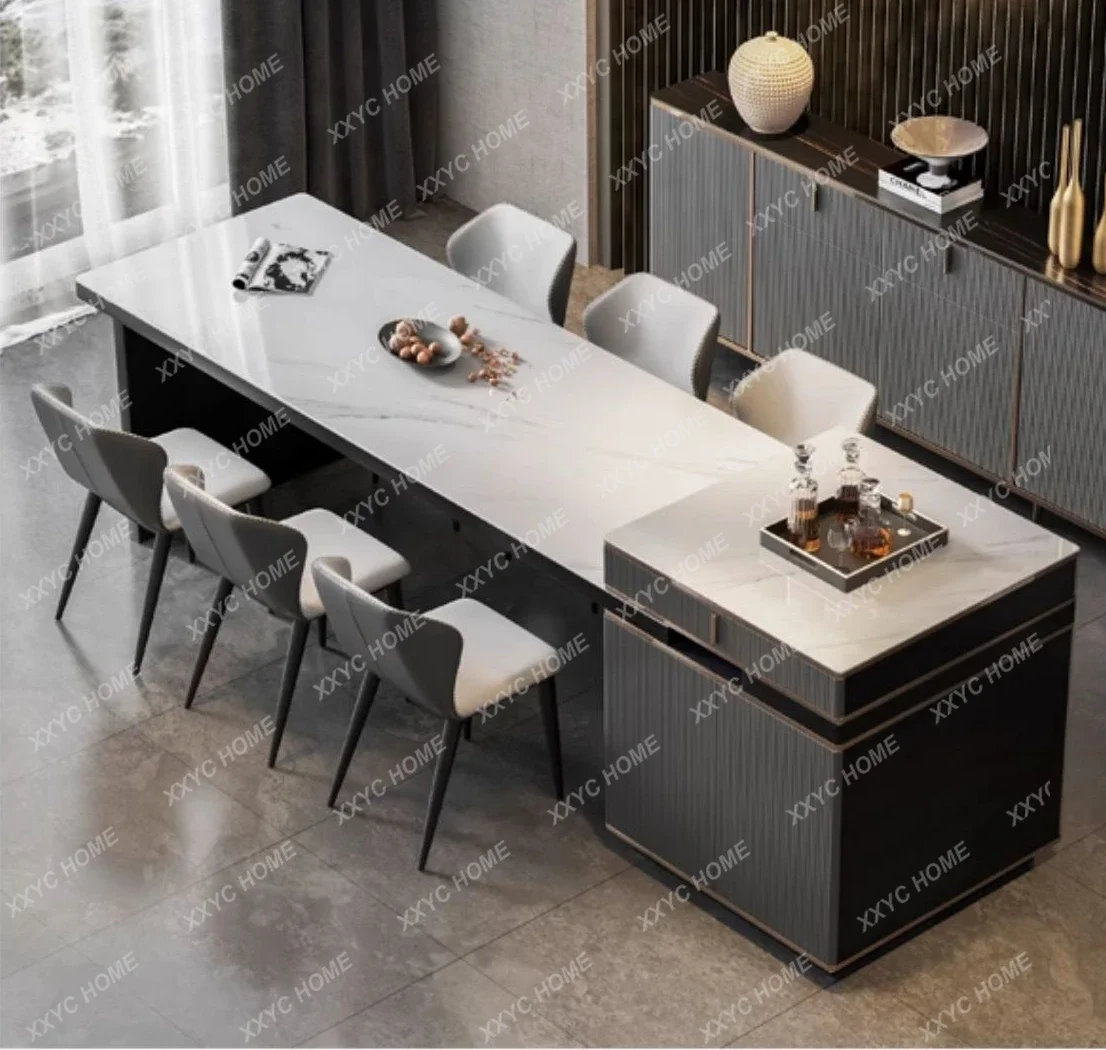 

Каменная плита, кухонный остров, обеденный стол, встроенный светильник, роскошная выдвижная бытовая маленькая квартира из массива дерева