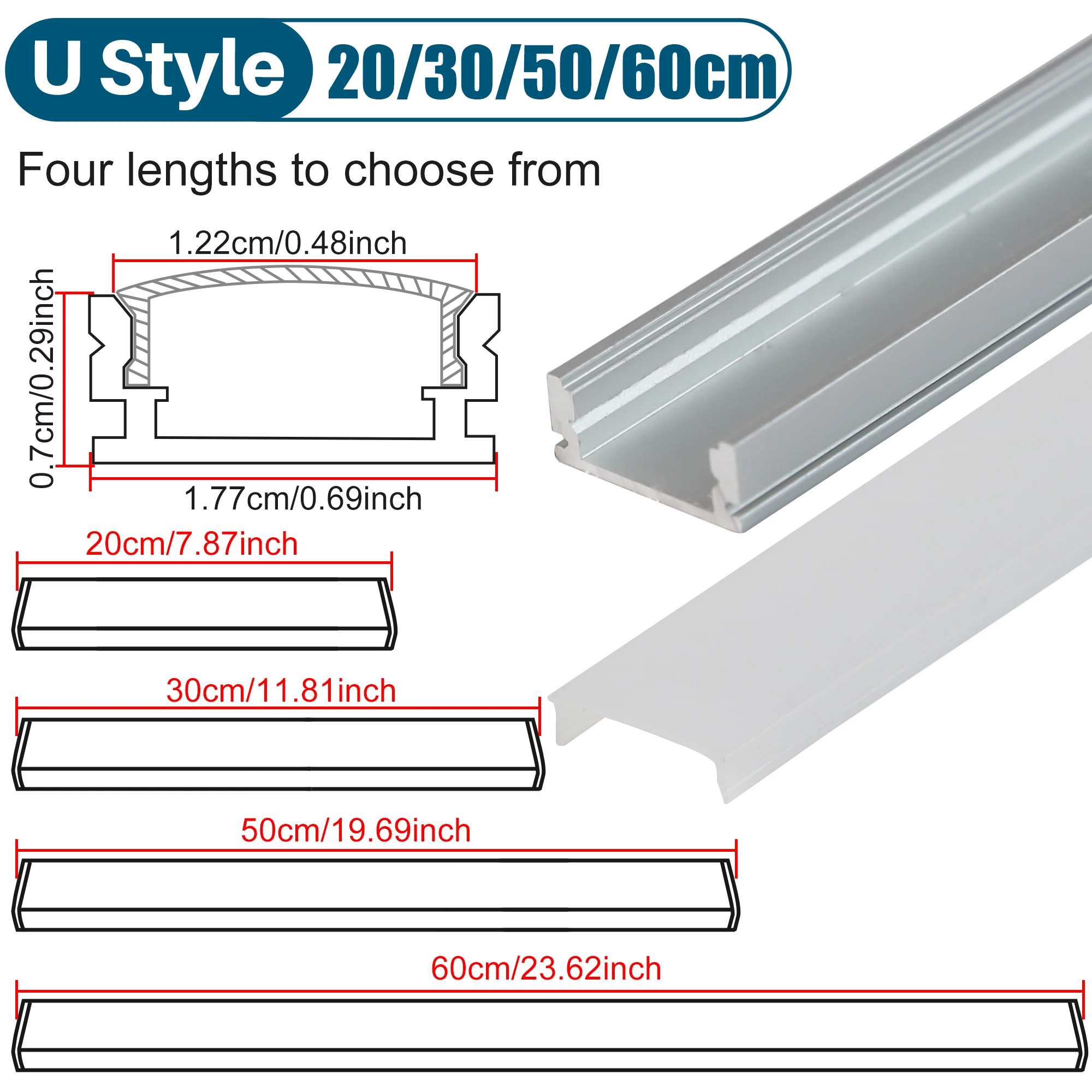 5PCS 30CM 50CM U/V/YW-Style Aluminum Channel LED Strip Light Holder Cover Mounting Clip System Bar Cabinet(without Light Strip)