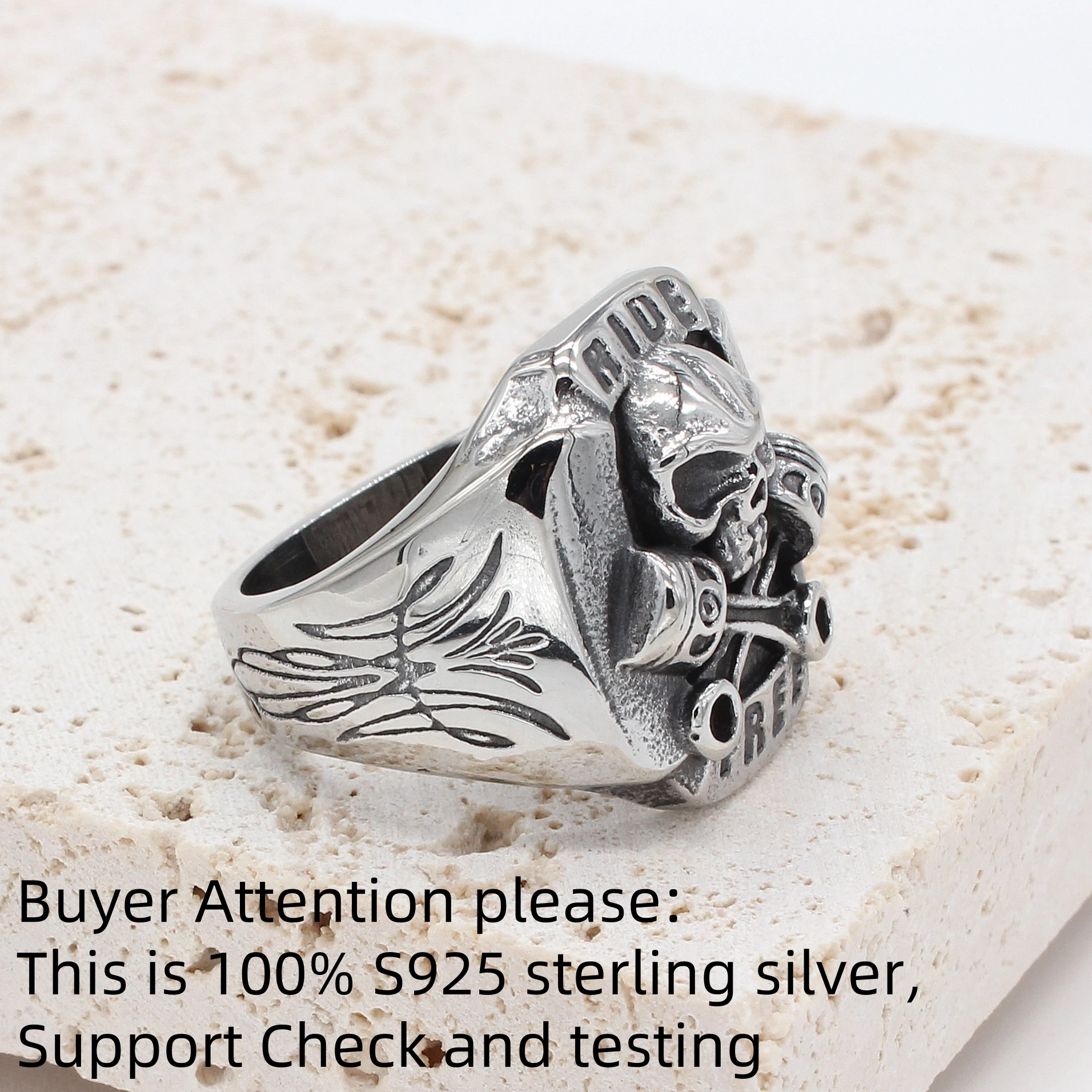 Personality Retro Punk Skull Motorcycle Riding S925 Sterling Silver Skull Rock Hip-Hop Jewelry Creativity Gift Factory Price