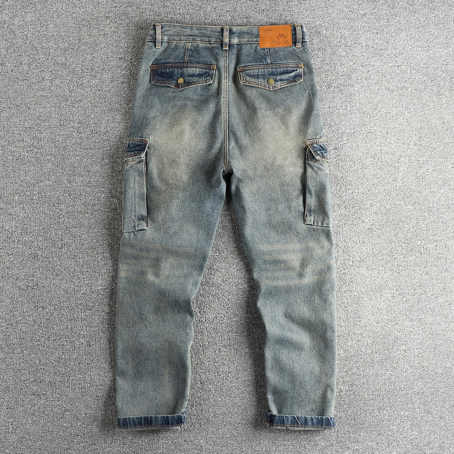 2025 Spring and Autumn New American Retro Denim Cargo Jeans Men's 72.3% Cotton Washed Loose Casual Multi-pocket Tapered Pants
