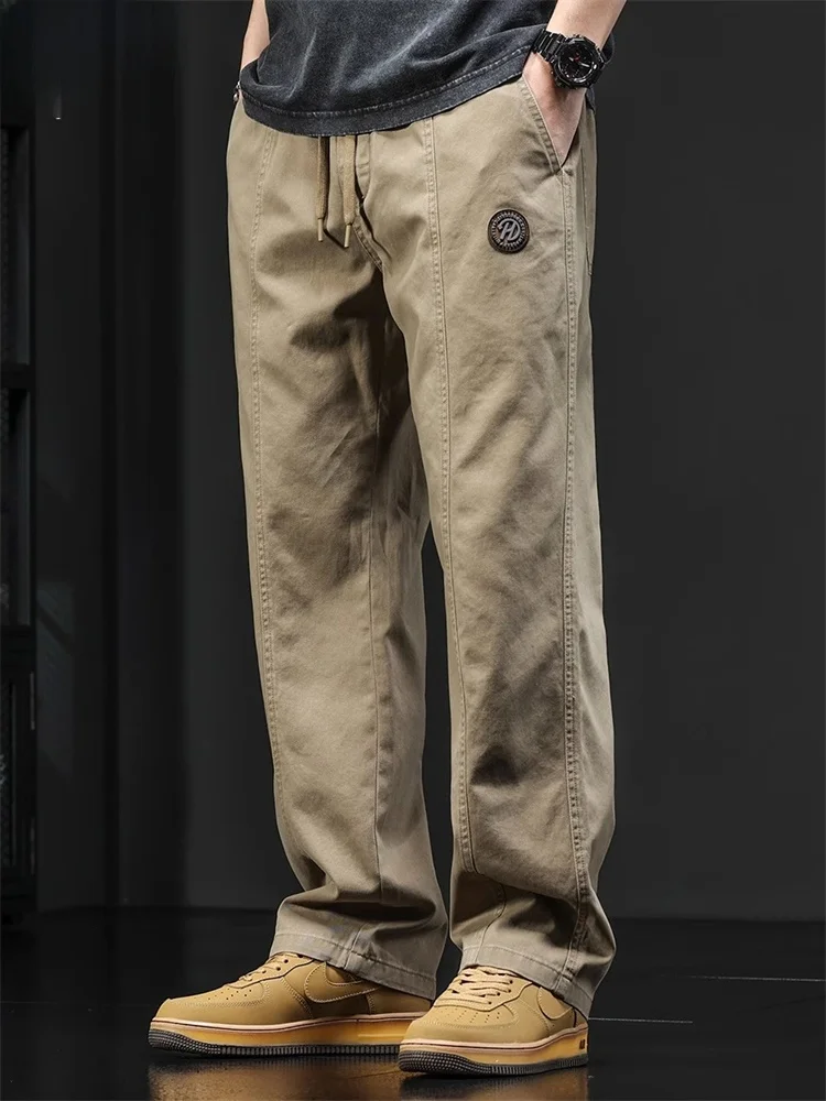 

Retro American Casual Pants Men's Autumn Winter New Loose Large Size Fce Lined Straight Leg Workwear Trousers