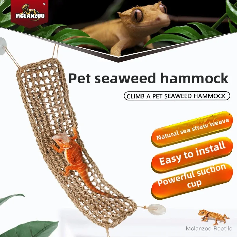 

MCLANZOO Reptile Sea Grass Hammock - Bearded Dragon Climbing Swing & Chameleon Lounger - Natural Vine Habitat Decor for Lizards