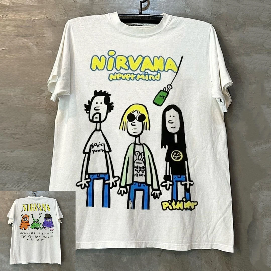 rock band Nirvana Print Men's 100%Cotton shirt Y2k hiphop style Graphic Tshirt Unisex O-neck Short Sleeve Streetwear Women shirt