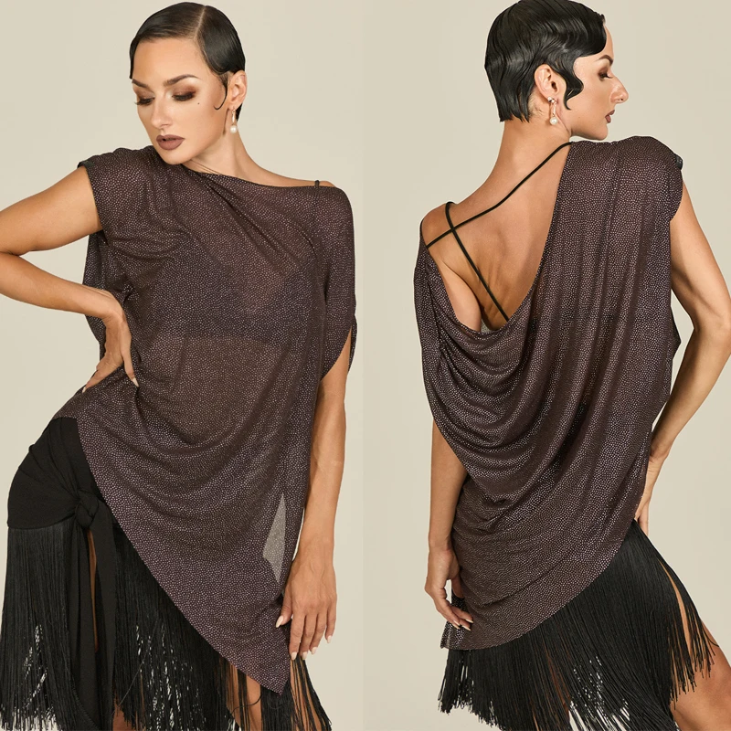 

Женская одежда для современных танцев, нерегулярный топ для латинских танцев, юбки с кисточками, костюм для соревнований по бальным танцам для взрослых, сценический костюм SL14694