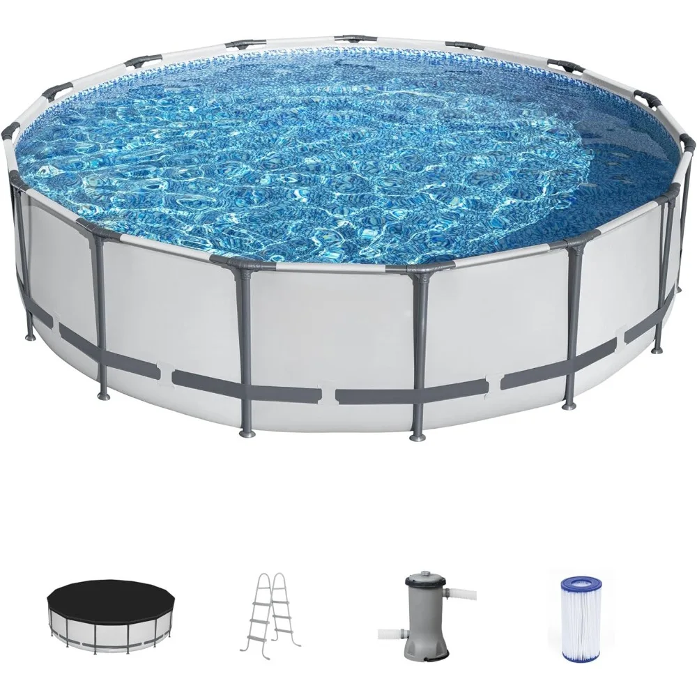 

MAX 15" x 42" Round Above Ground Swimming Pool Set Outdooor Metal Frame Family Pool with Filter Pump, Outdoor Hot Tubs