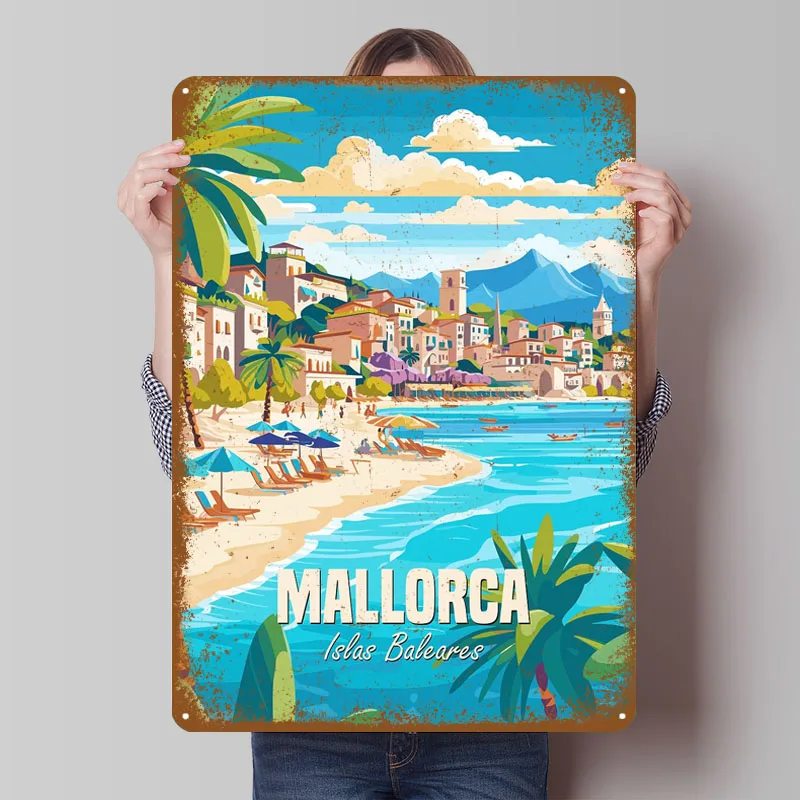 Mallorca Islas Baleares-letreros de Metal, póster de viaje, decoración del hogar, decoración de habitación, letrero de hojalata personalizado para decoración artística de pared, Bar