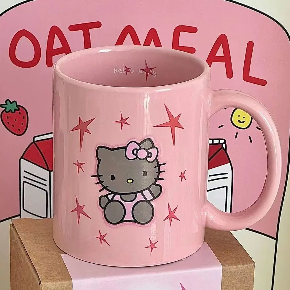 Cartoon Black Pich Lo Kitty Hello Kitty Ceramic Mug Female Sweet Cool Thousand Seals Feng Shui Cup Coffee Milk Cup