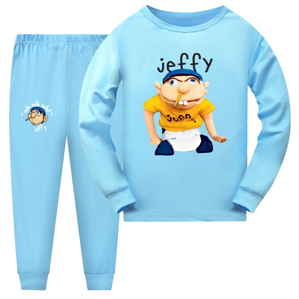 Anime Jeffy Handpuppe Kleidung Kinder Cartoon Langarm Pyjama Jugend Jungen Nachtwäsche Kinder lässig T-Shirts Hosen 2 stücke Sets – Detail 7