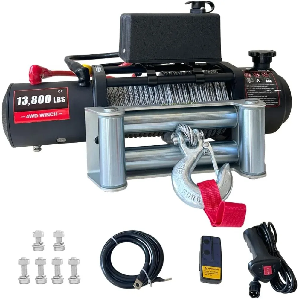 13800lbs Electric Vehicle Winch, Waterproof IP67 80ft Steel Cable Truck Winch with Wireless Handheld Remote, 12V Power Winch