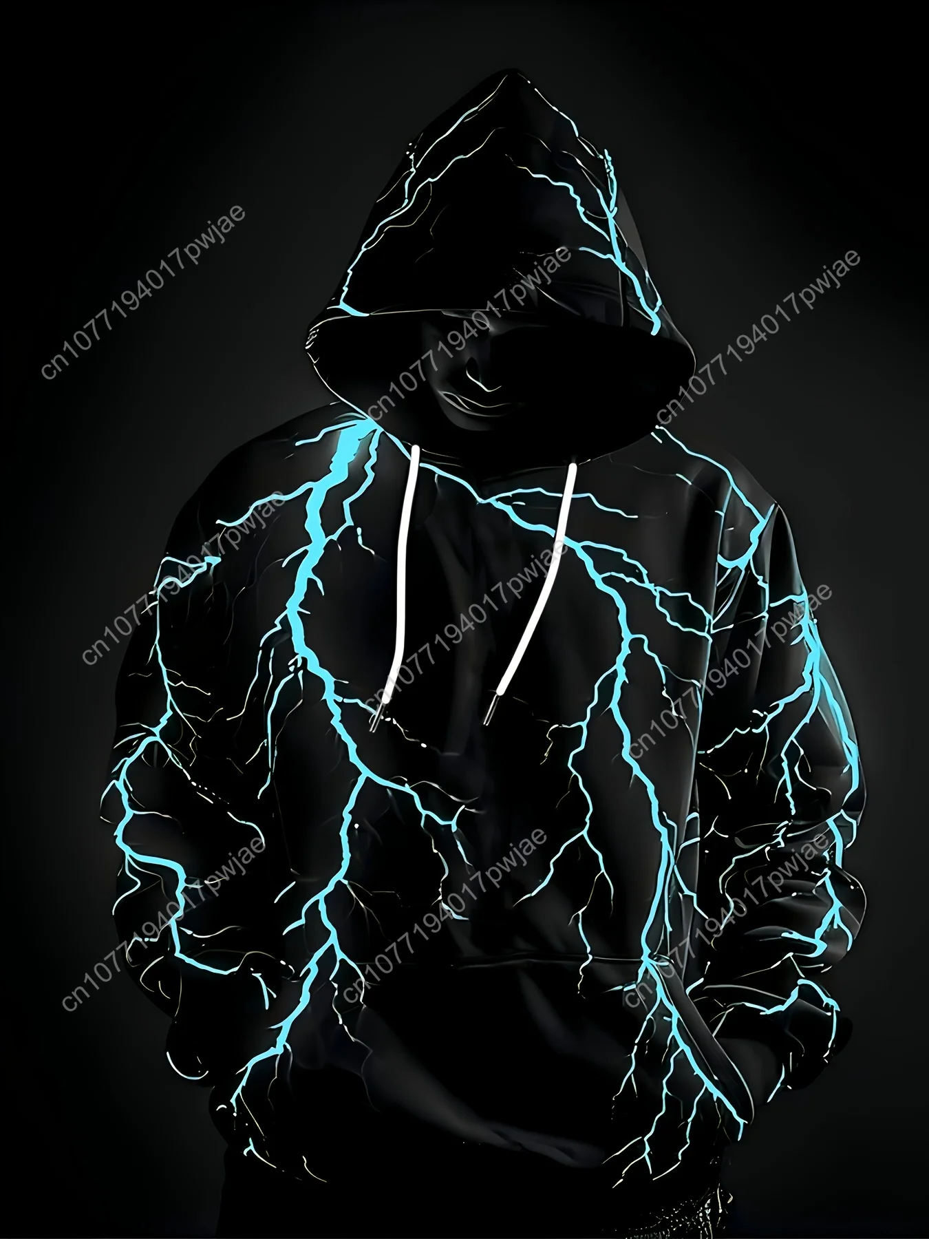 Men's Hoodie with Neon Pink Lightning Bolt - Stretchy Knit Pullover Sweatshirt for Gym, Streetwear & Everyday - Adjustable Hoodi