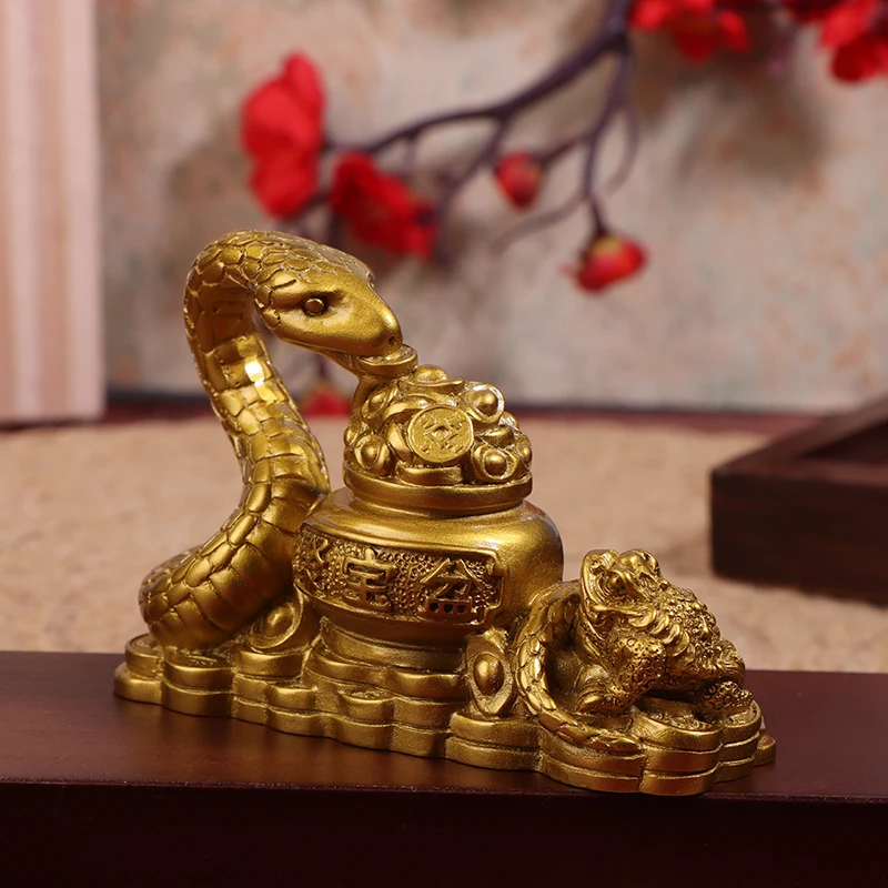 1Pcs Car Retro Gold Feng Shui Snake Toad Statue Figurine Coin Money Wealth Luck Home Director Accessories