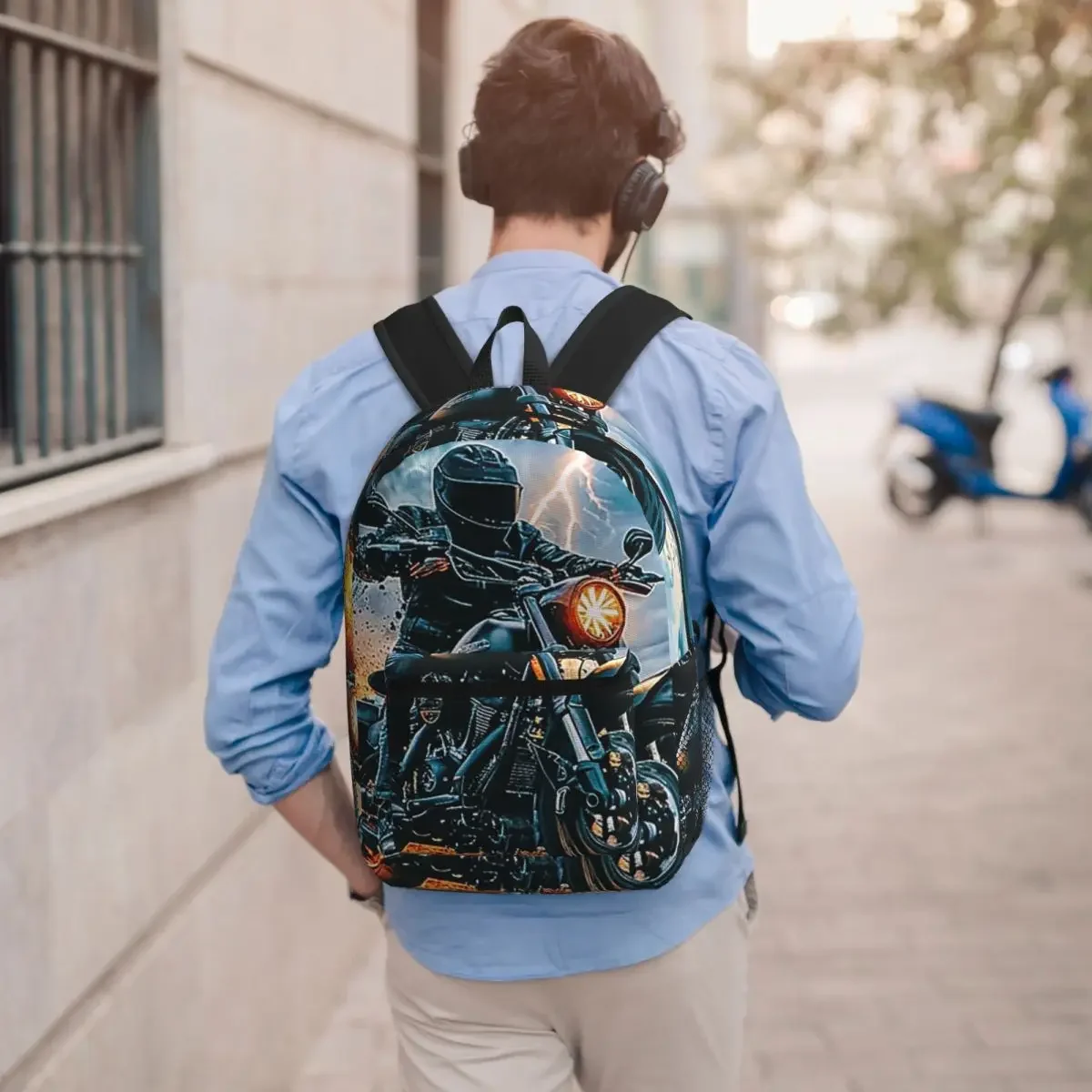A Motorcycle Rider And Lightning Student Backpack School Bag Hiking Travel Daypack for Boys Girls Bookbag Shoulder Bags