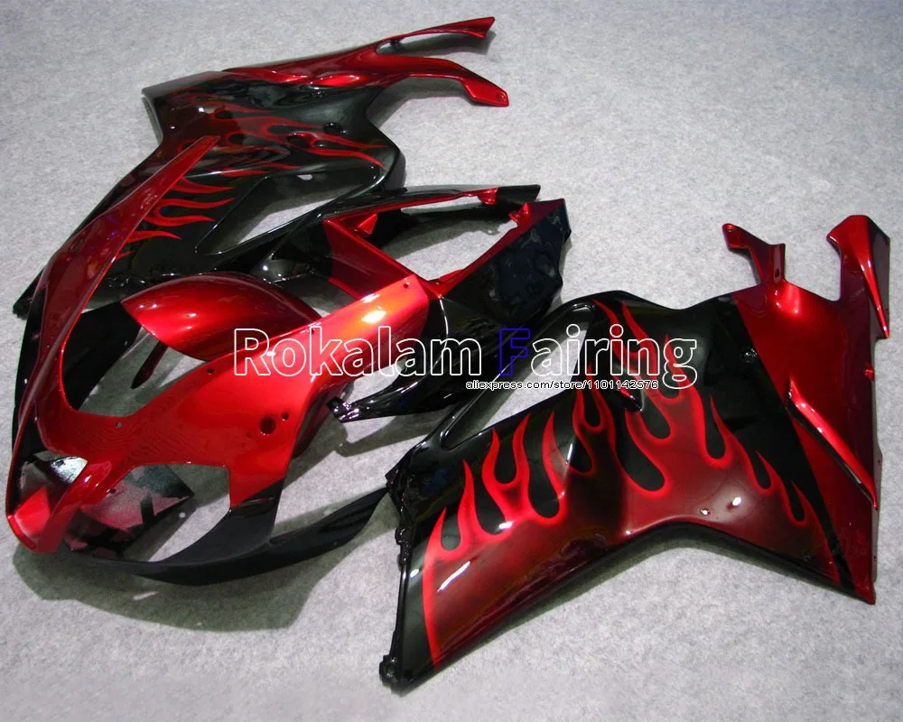 

Gloss Red Black Bodywork Parts For Aprilia Cowling RSV1000 03 04 05 06 ABS Fairing RSV 1000 2003 2004 2005 2006 flames