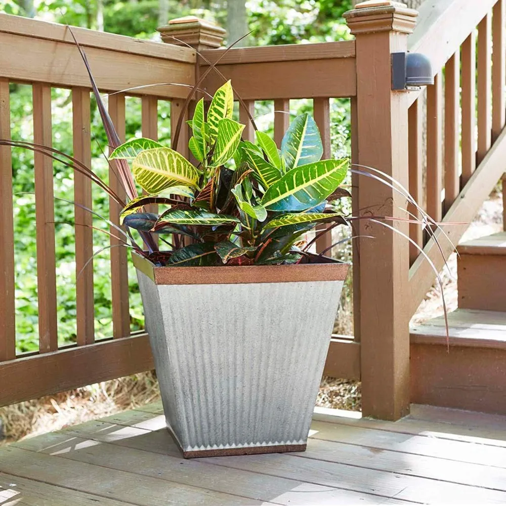 

16 Inch Square Rustic Resin Indoor Outdoor Garden Planter Urn Pot for Flowers, Herbs, and Flowers