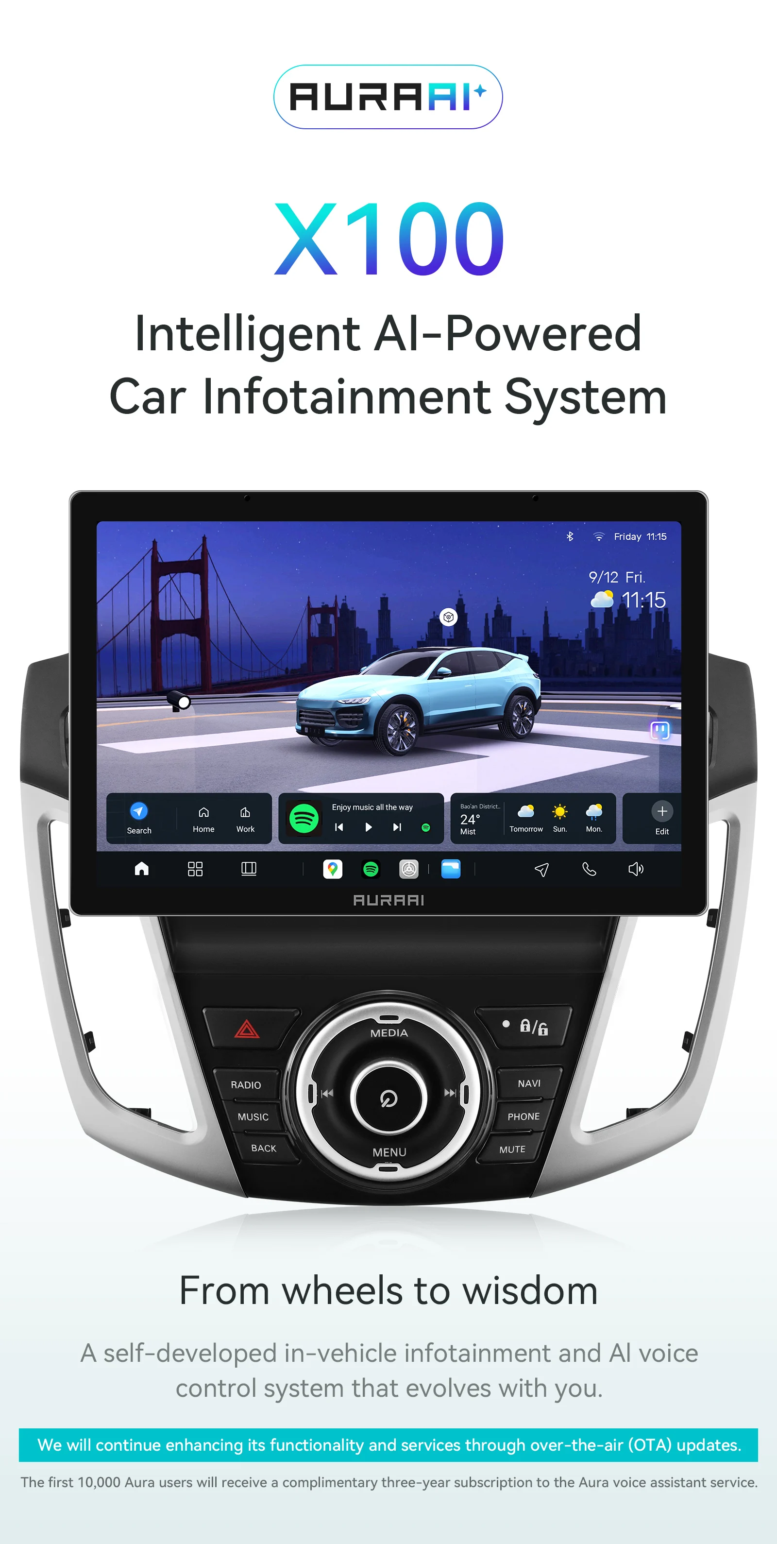AURAAI Android Intelligentes Autobildschirm-System für Ford Focus 3 Mk3 2011 - 2017 4G WiFi Bluetooth GPS-Navigation Auto CarPlay KI-Sprachsteuerung ADAS Optional – Detail 2