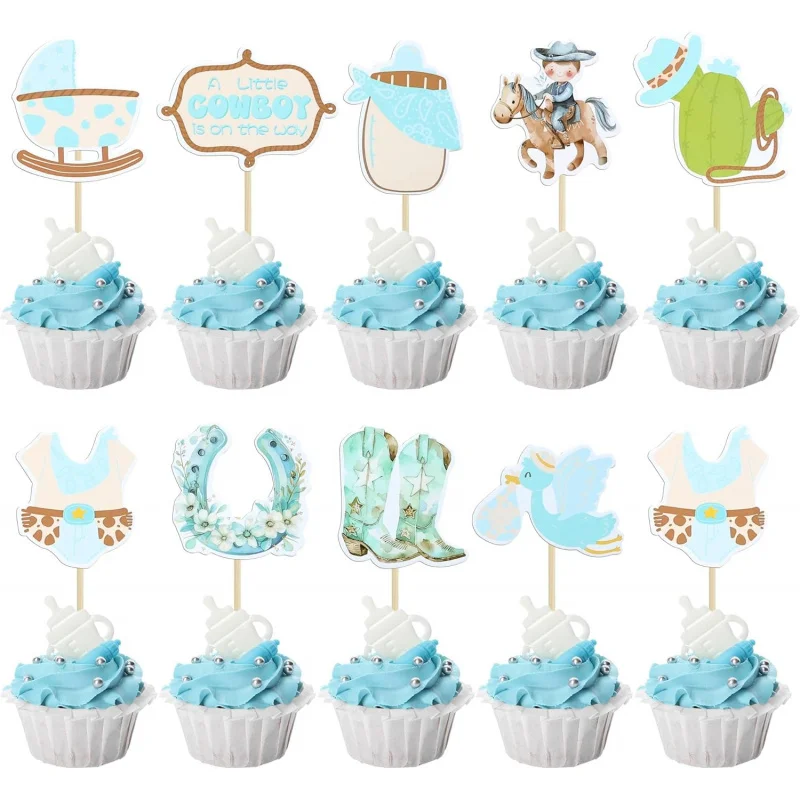 36 Stück „A little Cowboy is On The Way“-Cupcake-Topper, Western-Thema, alles Gute zum Geburtstag, Babyparty, Party, Kuchendekoration, Zubehör