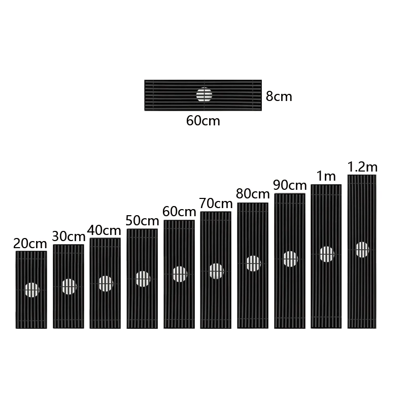 Stainless Steel Modern Rectangle Deodorant Floor Drain For Bathroom Shower And Bathtub 20-120 Cm Linear Anti-Corrosion Black