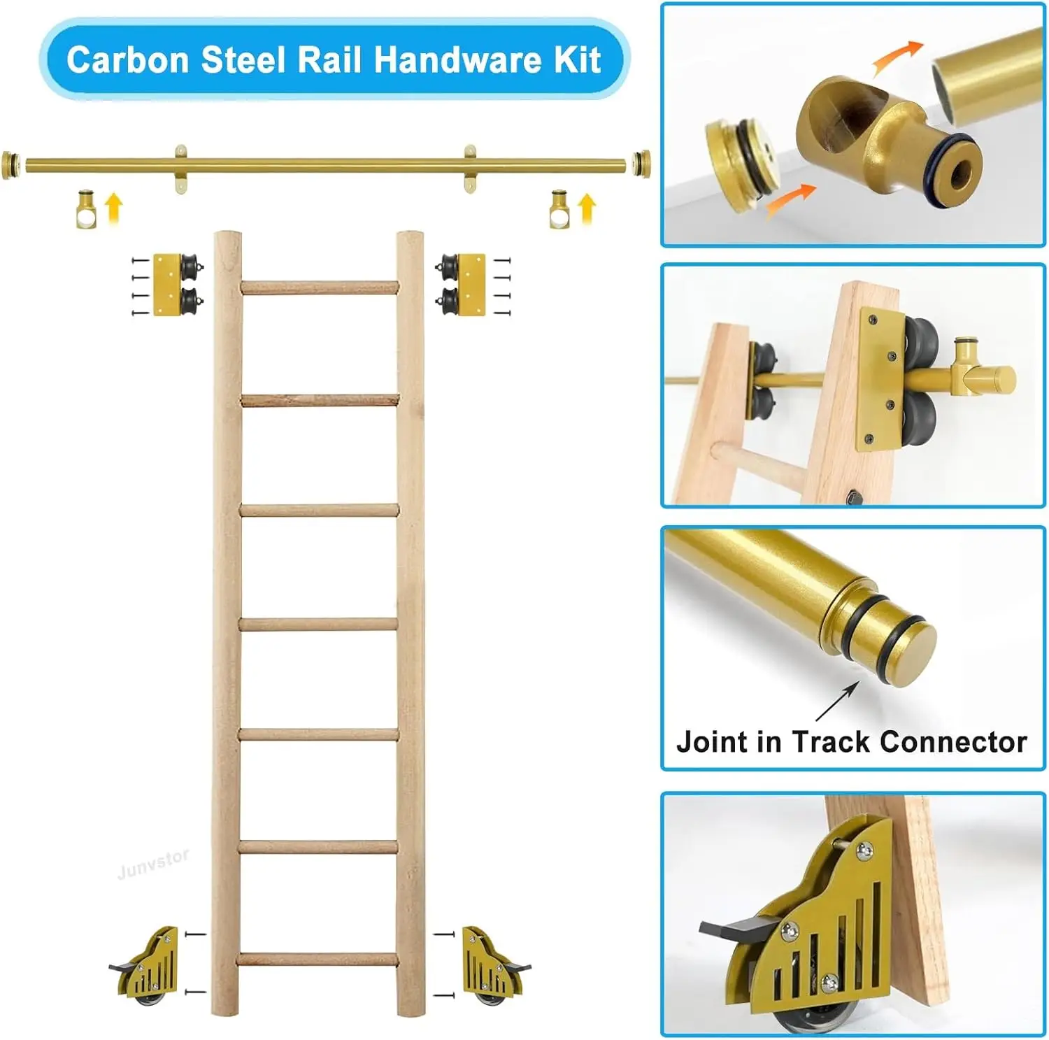 Library Track Rail Sliding Barn Door Hardware Track Rolling Kit, 3.3-24Ft Ladder Track Kit For Loft Office, Mobile Ladder Rails