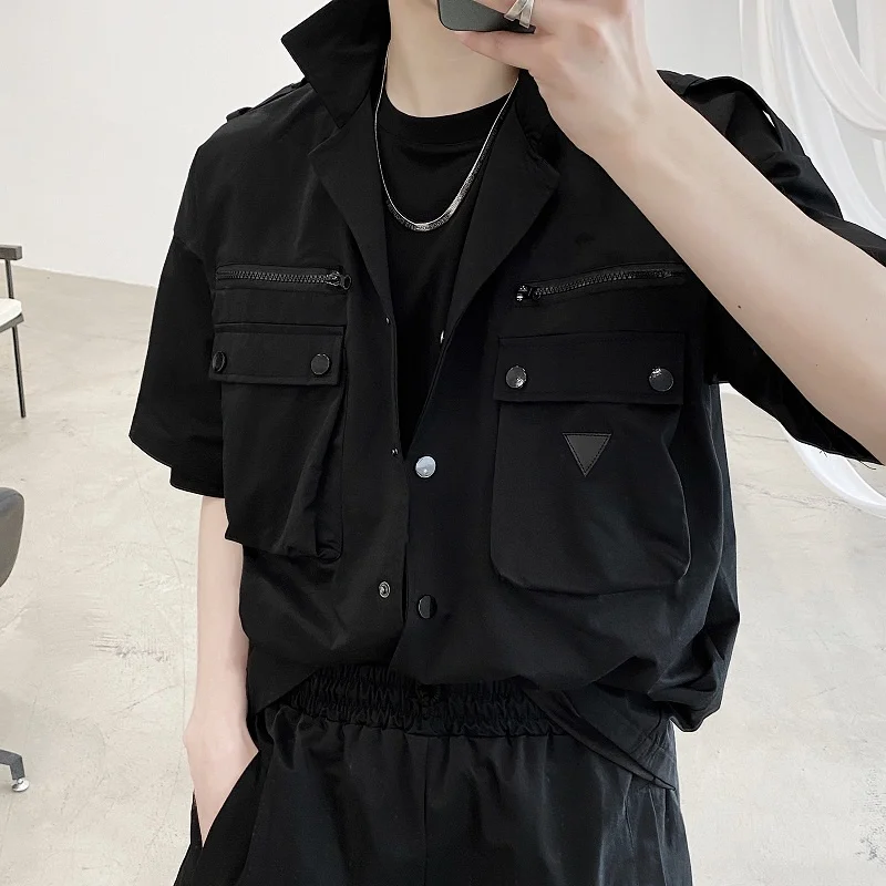

Cool Haome Men's Loose ort Sve irt with Multiple kets Summer Faion Workwear f Sve Men's irt