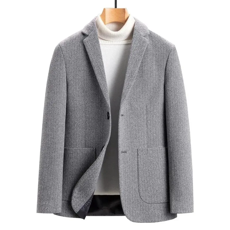 

KIDWHXR Men Suit Coat Retro Turn Down Collar Single-breasted Pocket Male Outerwear Business Casual Long Sleeve Man Blazer