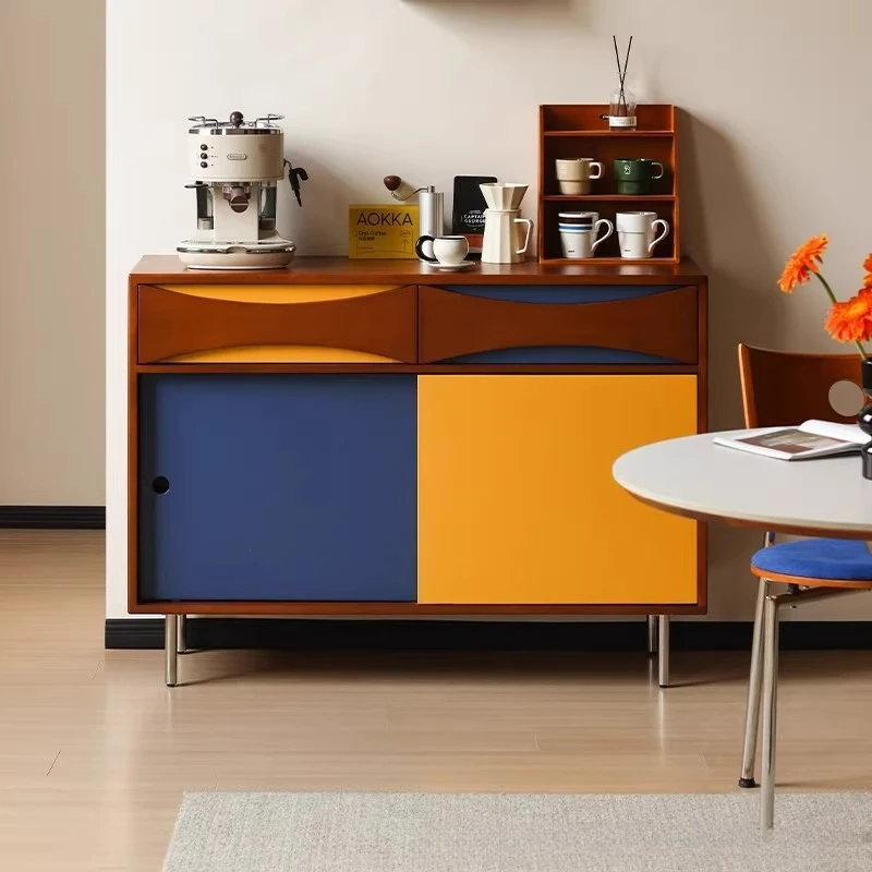

Medieval color matching solid wood dining side cabinet, living room against the wall , tea cabinet, entrance cabinet
